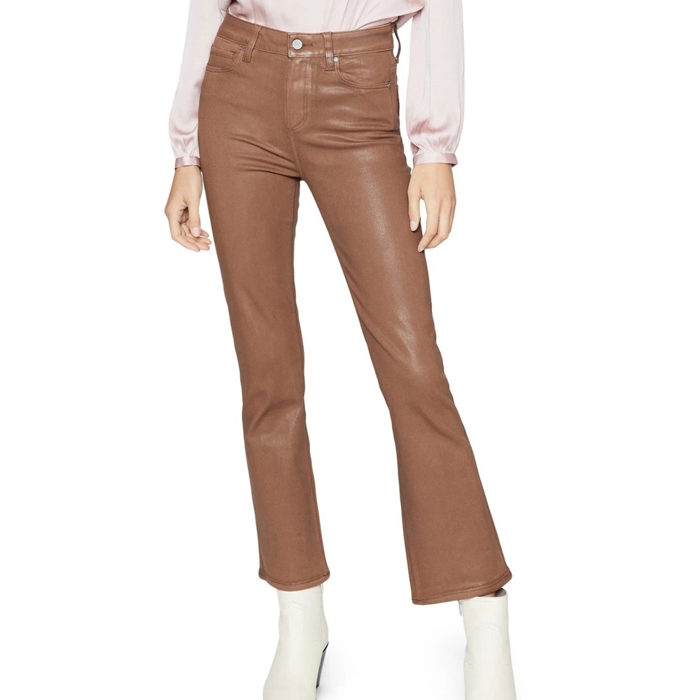 PAIGE Claudine Vegan Leather Pants 33 Brown Ankle Flare Earthy Chic Staple NWOT